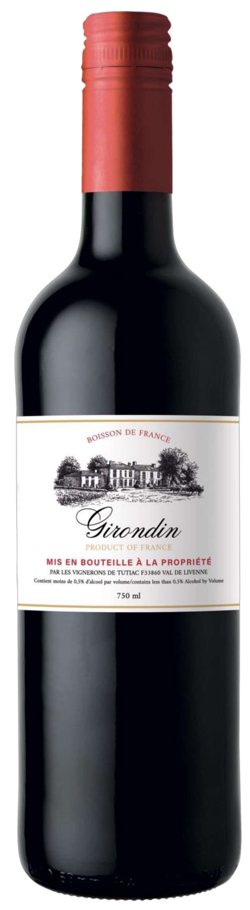 Girondin Bordeaux red wine bottle with a burgundy capsule and classic cream label